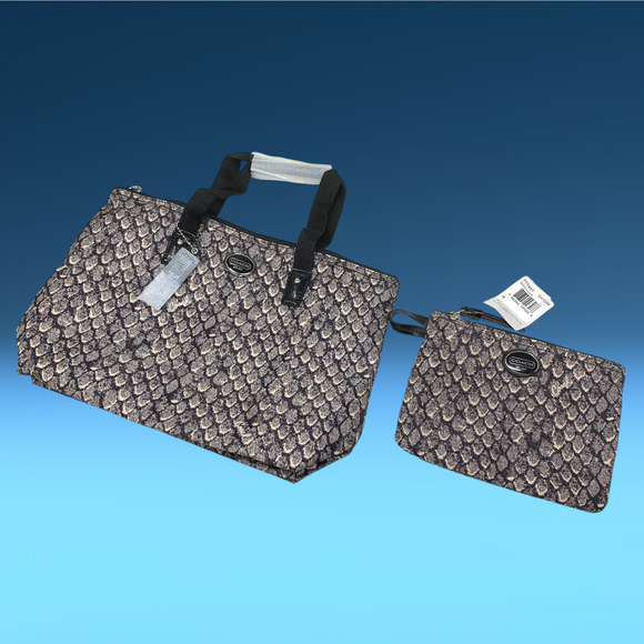 NEW Coach Getaway Small Packable Top Handle Nylon Tote + Pouch Snake Print NWT - Picture 1 of 9